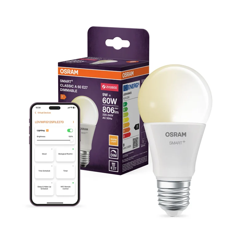 OSRAM SMART+ ZigBee Classica Lampada LED DIM 9W 220V FR E27, 806 lm, 2700 K, Bianco caldo