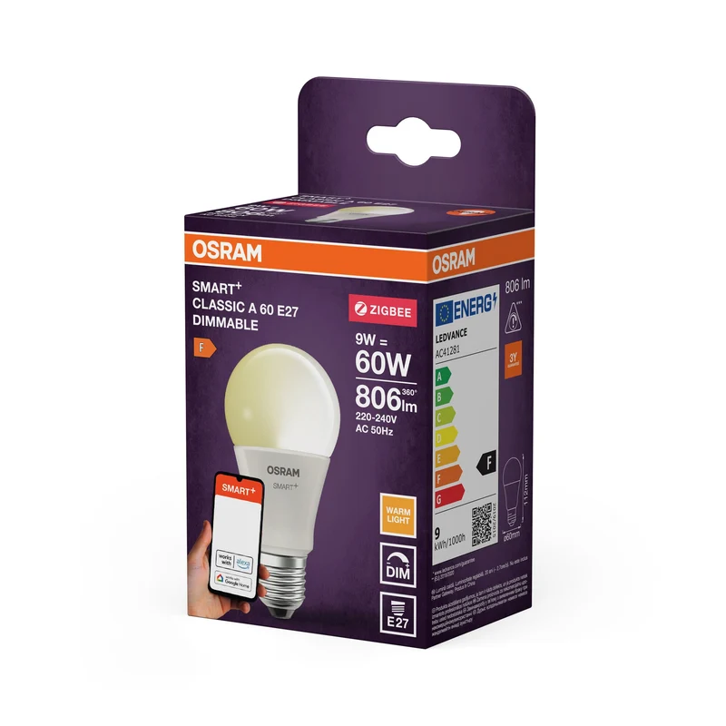 OSRAM SMART+ ZigBee Classica Lampada LED DIM 9W 220V FR E27, 806 lm, 2700 K, Bianco caldo