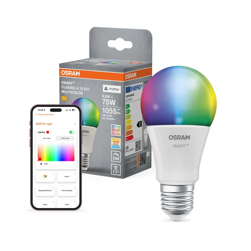 OSRAM Matter SMART+ Lampada LED, effetto ghiacciato, RGB, 9,5W, 1055lm, E27