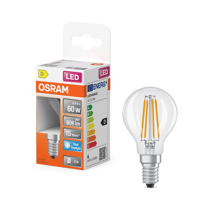 Retrofit LED CLASSIC P 5.9W 865 Trasparente E14