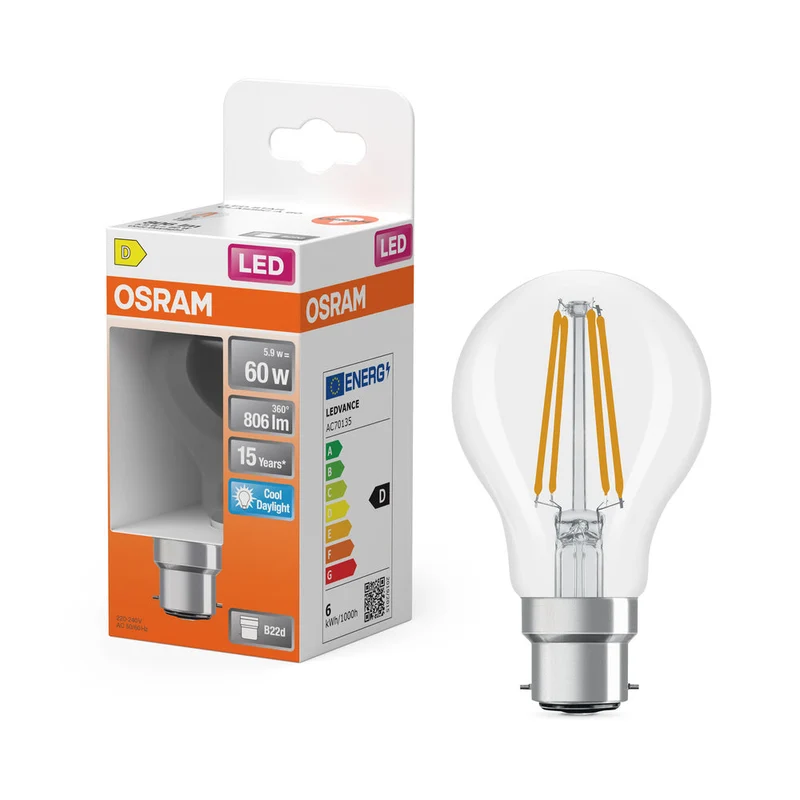 LED Retrofit CLASSIC A 5.9W 865 Trasparente B22d