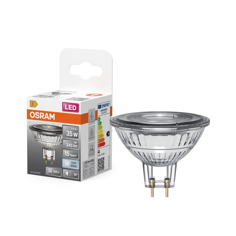OSRAM LED STAR MR16 12V lampadina riflettore LED con attacco GU5.3, bianco freddo (4000K), spot in vetro, 3,80W, sostituto per lampadina riflettore da 35W