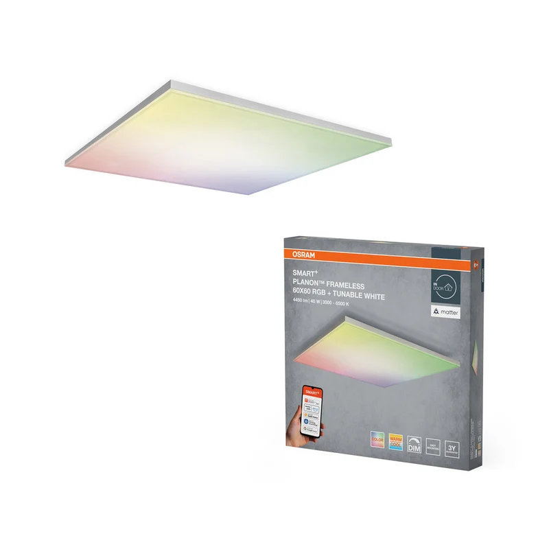 OSRAM Matter SMART+ Planon Plafoniera LED senza cornice RGBW multicolore 60X60cm 40W / 3000-6500K