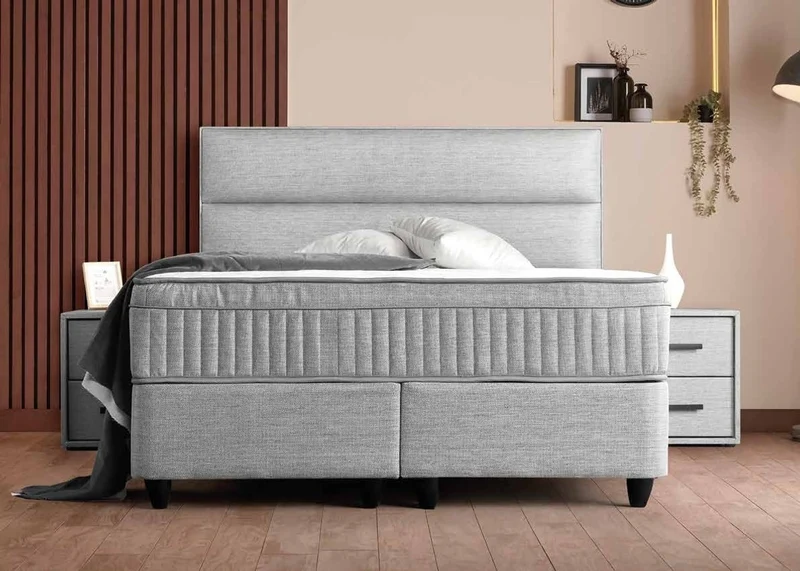 Casa Padrino Luxus Boxspringbett mit glattem Kopfteil Grau 90 x 200 cm - Luxus Schlafzimmer Möbel
