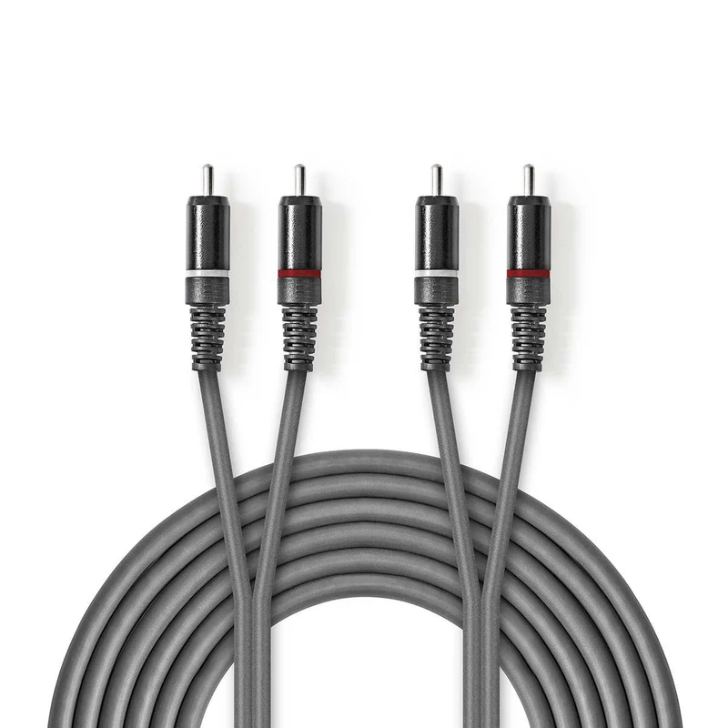 Nedis Cavo audio stereo maschio RCA, placcato nickel, per microfono, amplificatori, 2 metri grigio