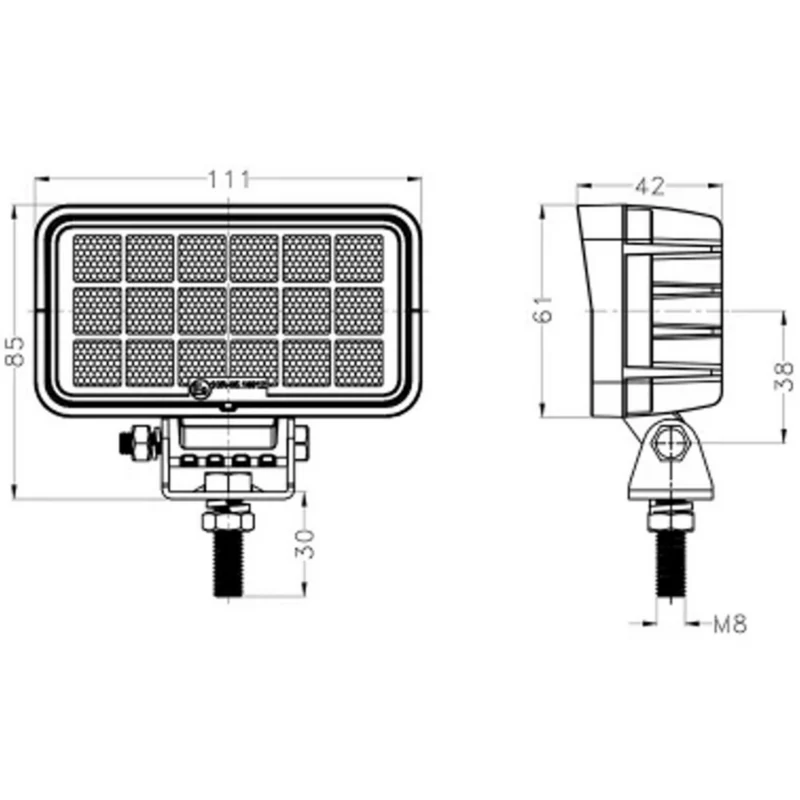 Lampada da lavoro a LED rettangolare con staffa in acciaio inox / 18W