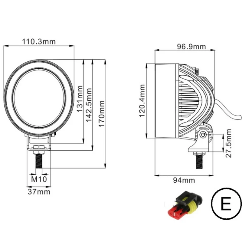 Faro da lavoro rotondo stile John Deere LED grigio 40W / 4000 lumen