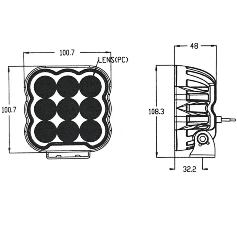 Faro da lavoro LED quadrato con staffa in acciaio inox / 9xLED / 45W