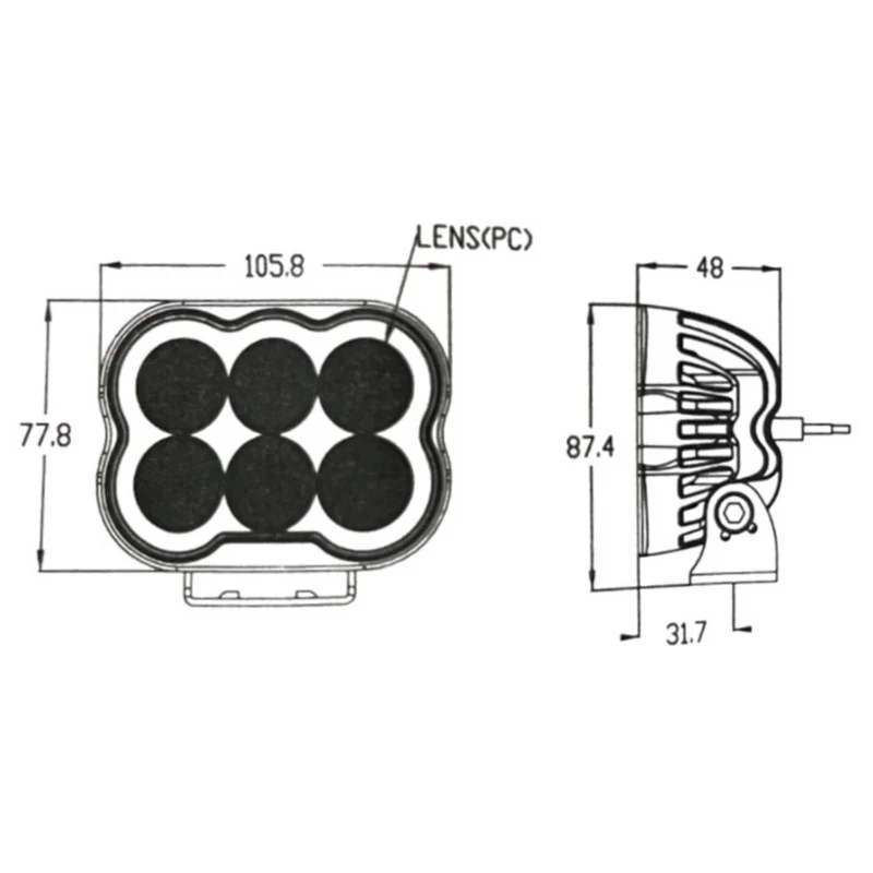 Lampada da lavoro a LED rettangolare con staffa in acciaio inox / 6xLED / 30W