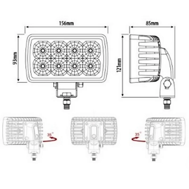 Lampada da lavoro a LED rettangolare con staffa regolabile in acciaio inox / 24 W