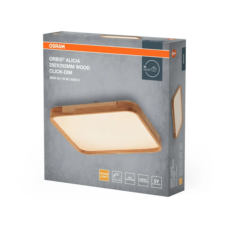 OSRAM ORBIS Alicia lampada da soffitto dimmerabile Click-DIM 16W 292x292mm decorazione in legno