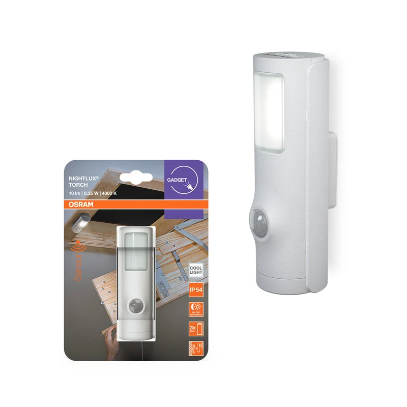OSRAM NIGHTLUX® Torcia Bianca, luce notturna mobile con sensore di movimento, bianco