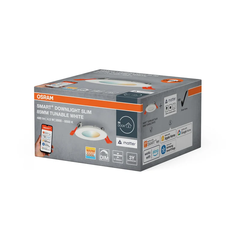 OSRAM Matter SMART+ FARETTO INCASSO SLIM, Ø 85mm TW / 4,50 W Bianco Regolabile, 3000…6500K,