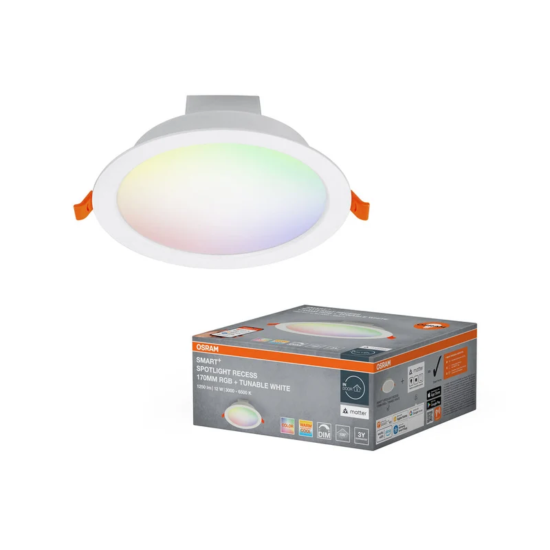 OSRAM Matter SMART+ Faretto da incasso RECESS DOWNLIGHT TW, Ø 170mm, RGB 12W, 220…240 V, 2700…6500K, IP20