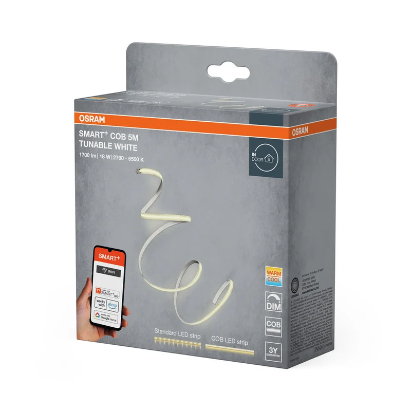 OSRAM Wifi SMART+ COB STRISCIA LED BIANCO REGOLABILE, 5m, Bianco Regolabile, 1700lm, 18W, 2700-6500K, con telecomando