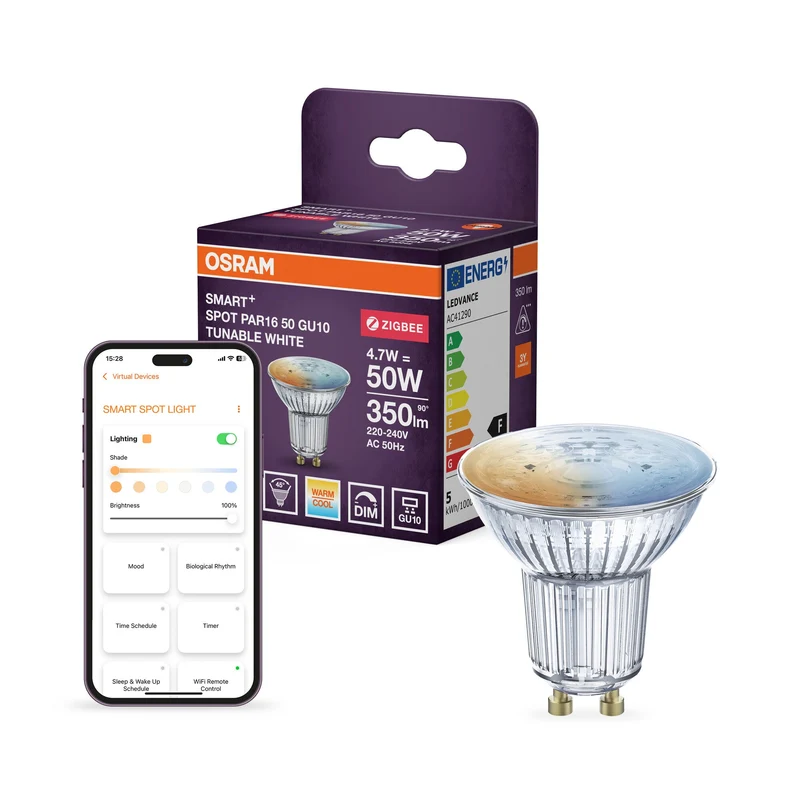OSRAM Zigbee SMART+ SPOT TW, lampadina LED retrofit riflettore, temperatura colore regolabile, PAR16, GU10