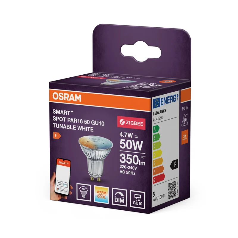OSRAM Zigbee SMART+ SPOT TW, lampadina LED retrofit riflettore, temperatura colore regolabile, PAR16, GU10