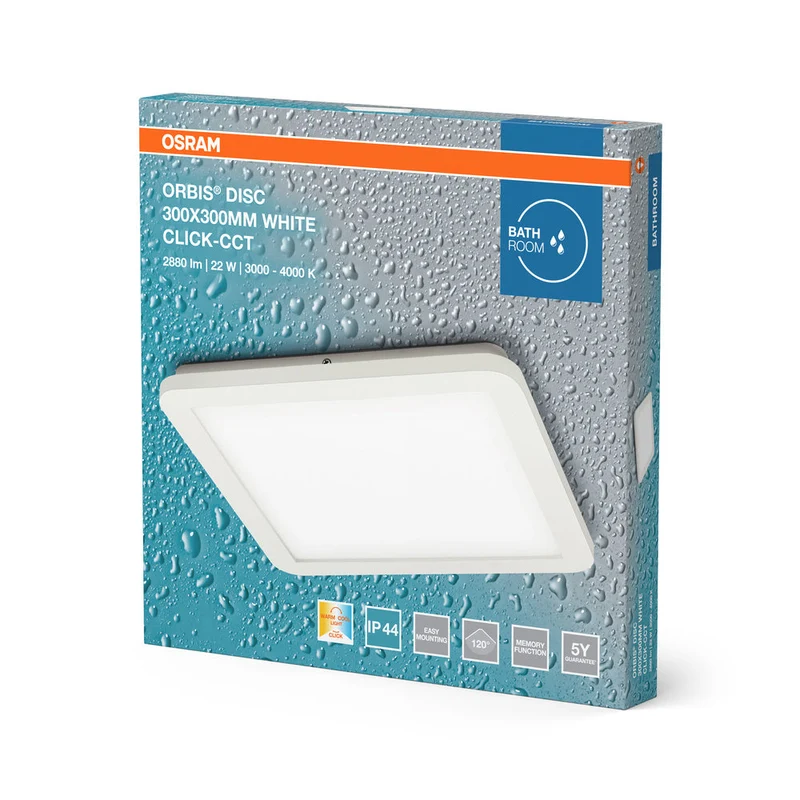 OSRAM ORBIS Disc lampada da soffitto per bagno 30x30cm 22W IP44 bianco