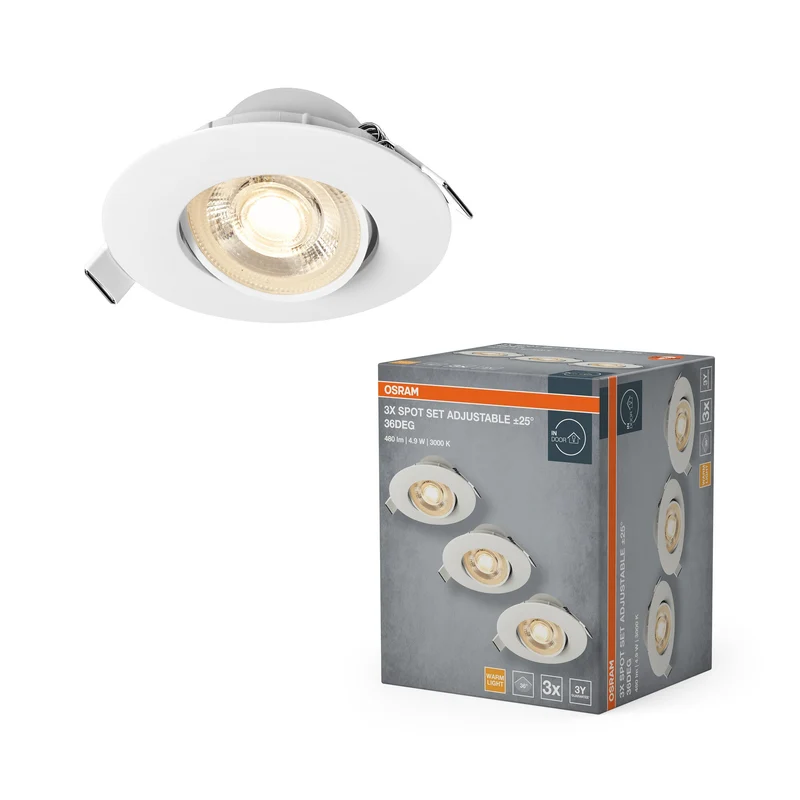 OSRAM Set faretti LED da incasso regolabili in plastica 4,9W 830 36° Bianco