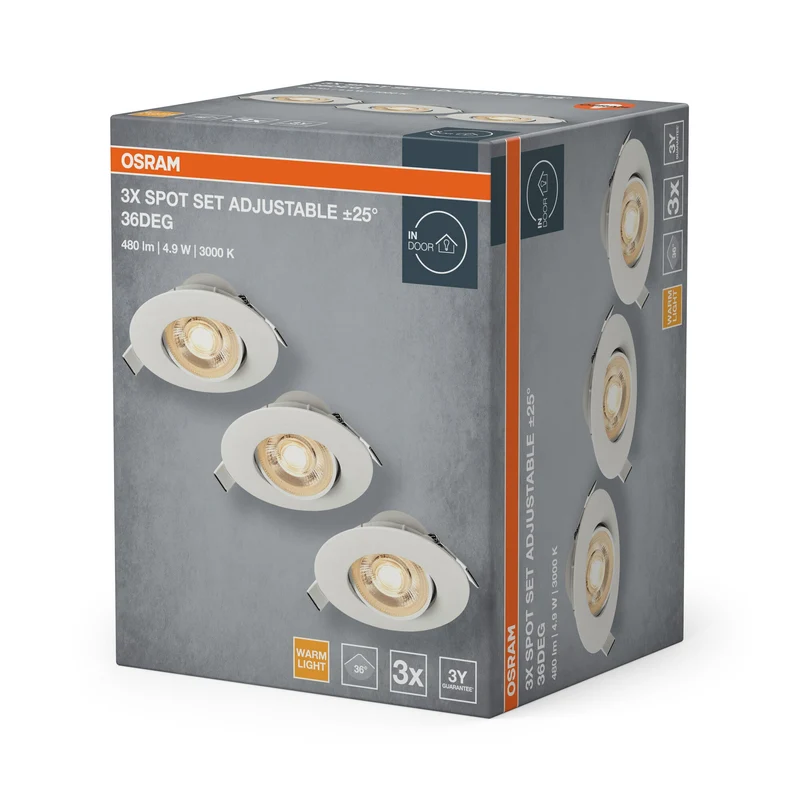 OSRAM Set faretti LED da incasso regolabili in plastica 4,9W 830 36° Bianco