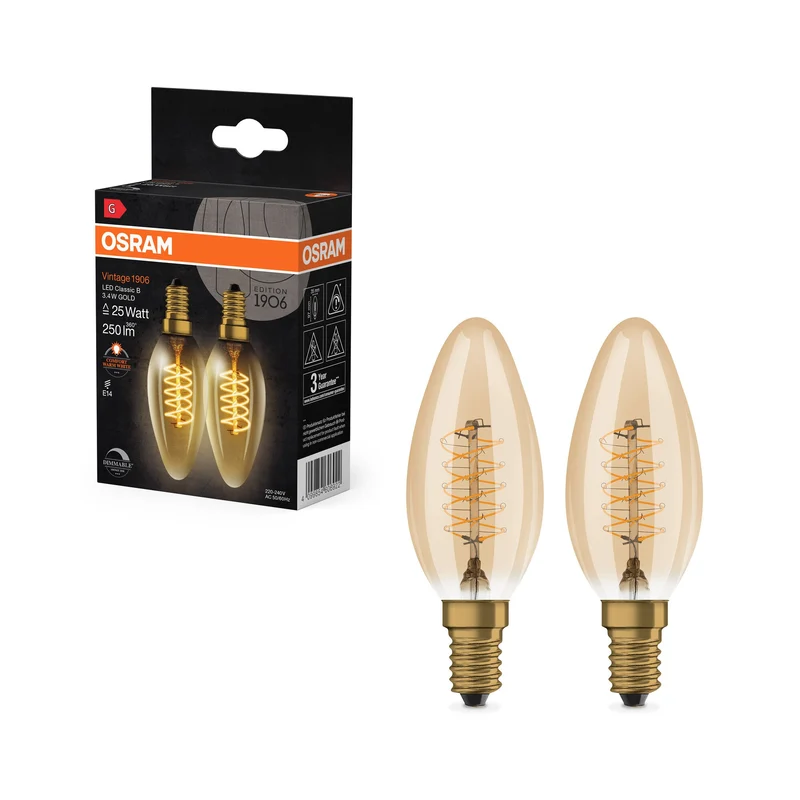 OSRAM Vintage 1906 LED CLASSIC A,B,P SLIM FILAMENT dimmerabile 3,4W 822 Gold E14