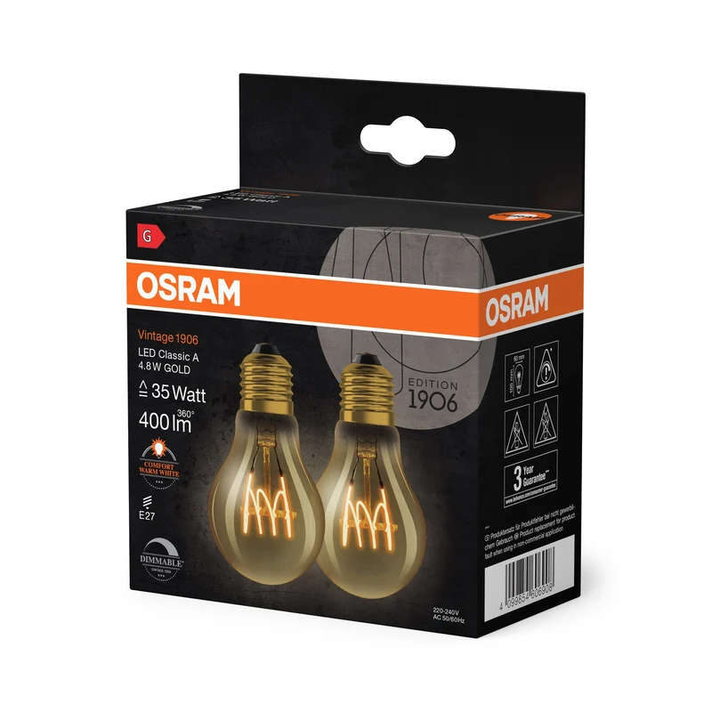 OSRAM Vintage 1906 LED CLASSIC A,B,P SLIM FILAMENT dimmerabile 4,8W 822 Gold E27