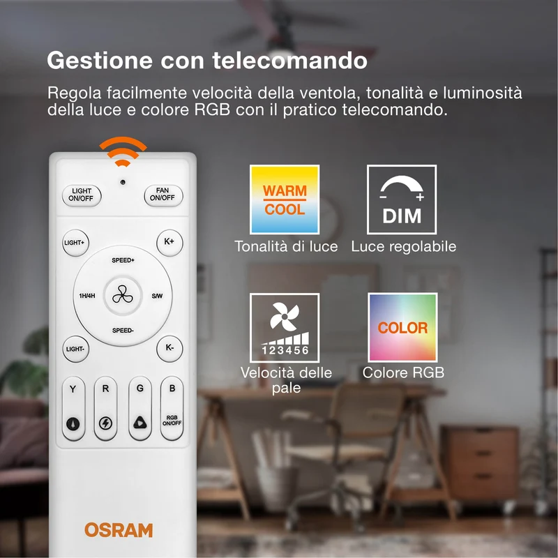 Ventilatore da soffitto LED OSRAM Murlan 490mm 43W CCT RGB