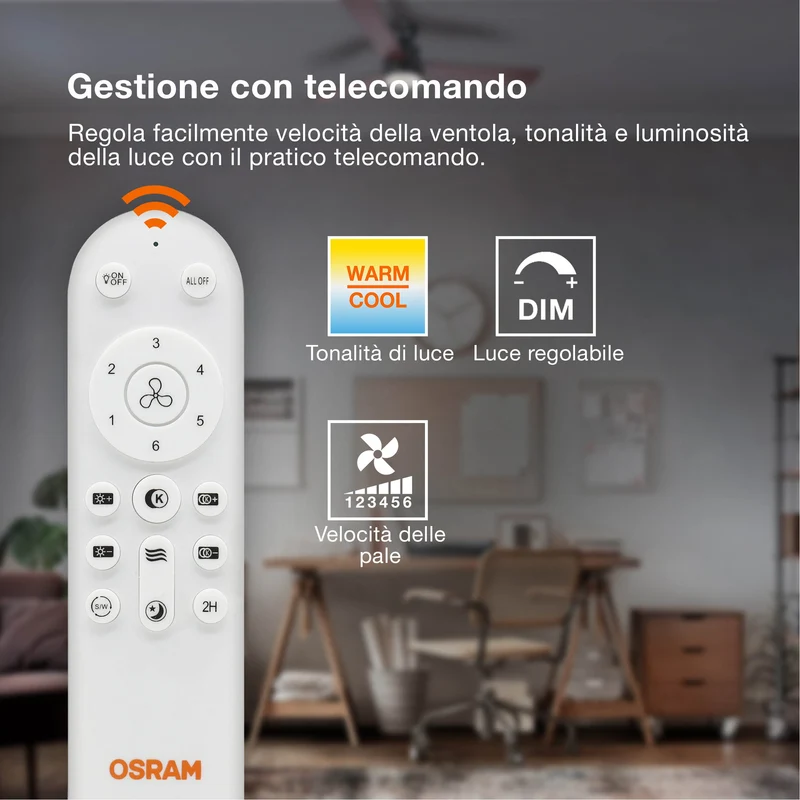 Ventilatore da soffitto LED OSRAM Fohn 1168mm 41W CCT