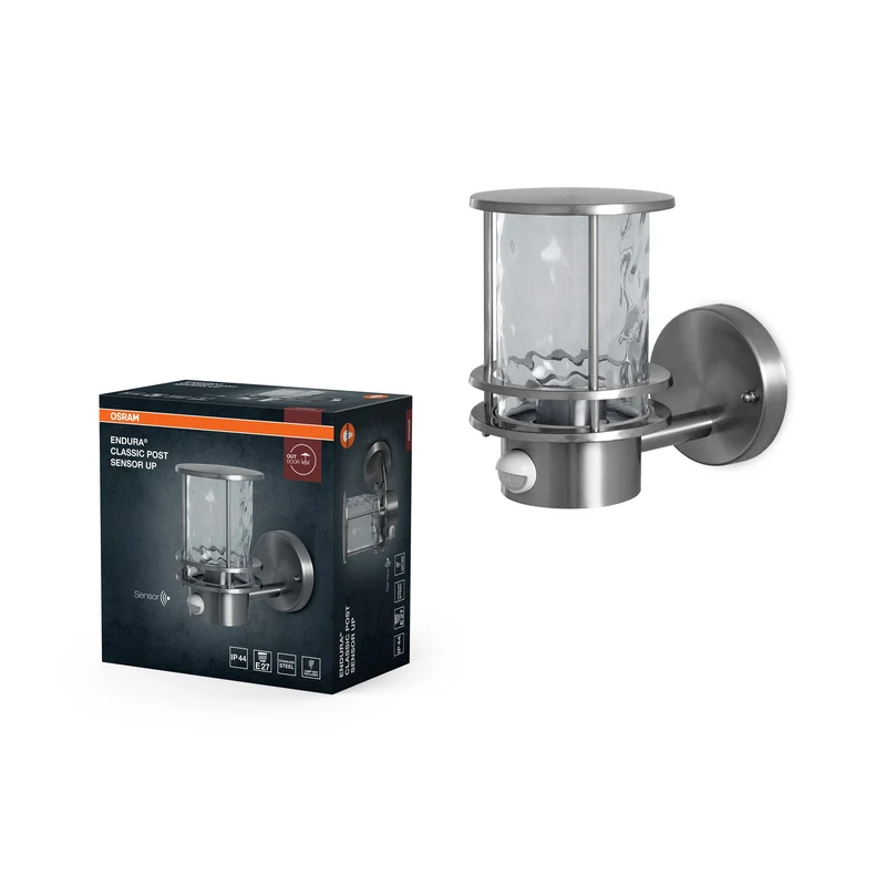 OSRAM ENDURA Classica lampada da esterno con sensore, acciaio, IP44