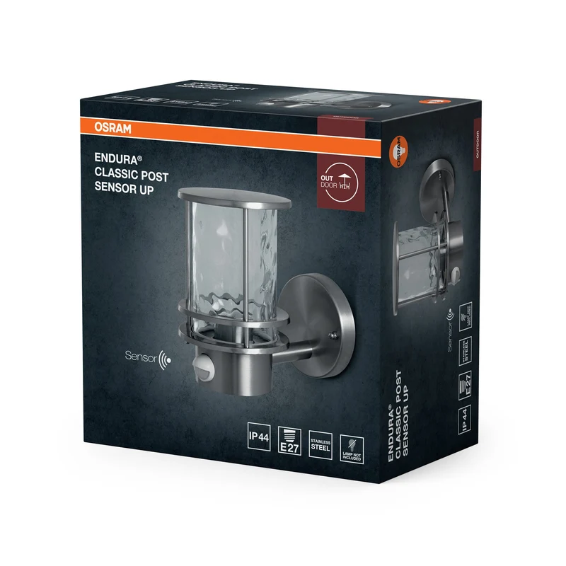 OSRAM ENDURA Classica lampada da esterno con sensore, acciaio, IP44