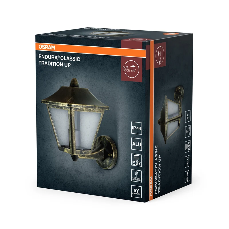 OSRAM ENDURA Lampada da parete in alluminio nero-oro per esterni, IP44