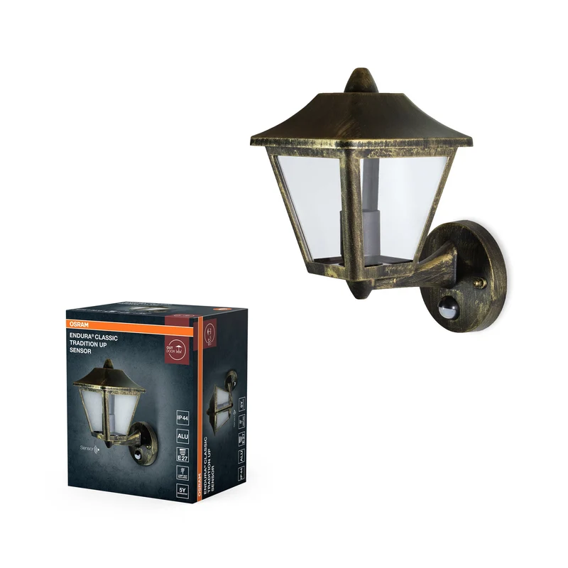 OSRAM Lampada da parete ENDURA con sensore, nero-oro, IP44