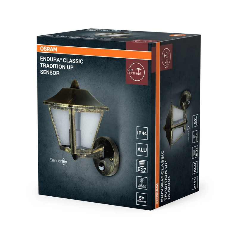 OSRAM Lampada da parete ENDURA con sensore, nero-oro, IP44
