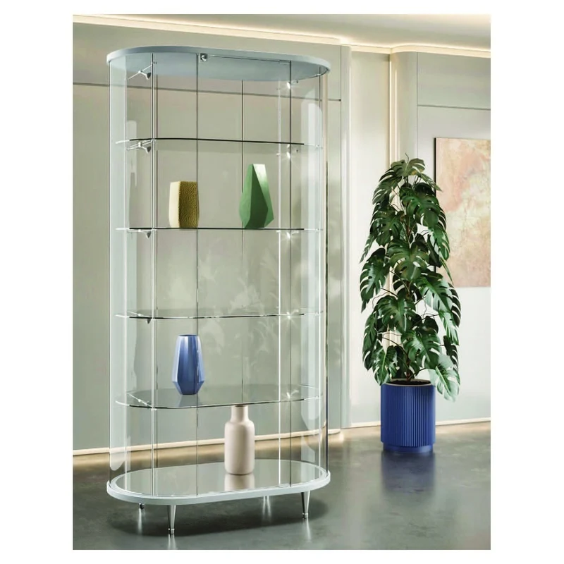 Casa Padrino Luxus Oval-Ladenvitrine 96 x 56 cm H. 190 cm - Ladeneinrichtung - Boutique Möbel - Made in Italy