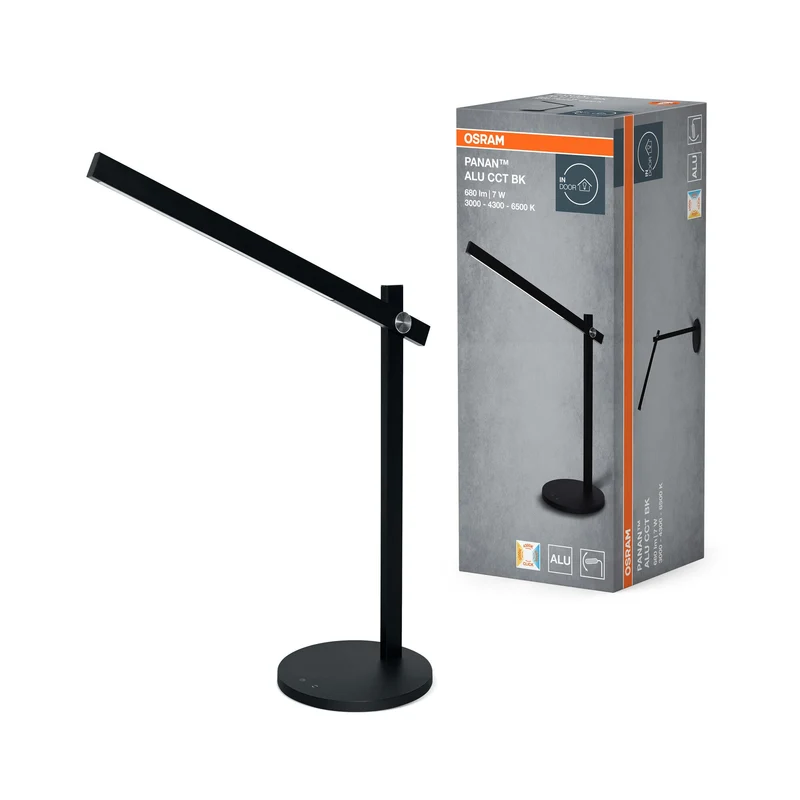 OSRAM Panan Alu Lampada da tavolo, nera, alluminio, dimmerabile