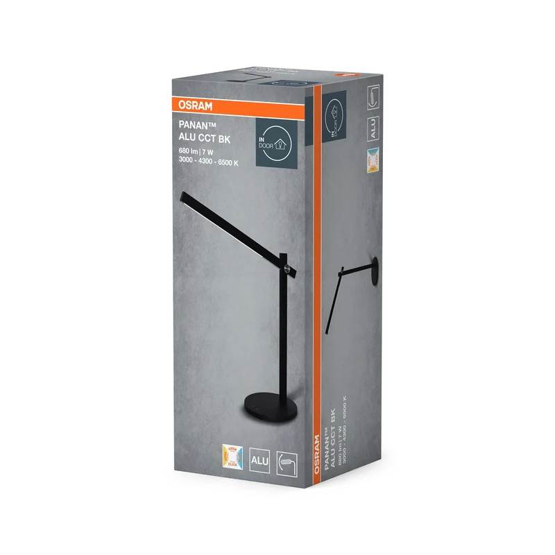 OSRAM Panan Alu Lampada da tavolo, nera, alluminio, dimmerabile