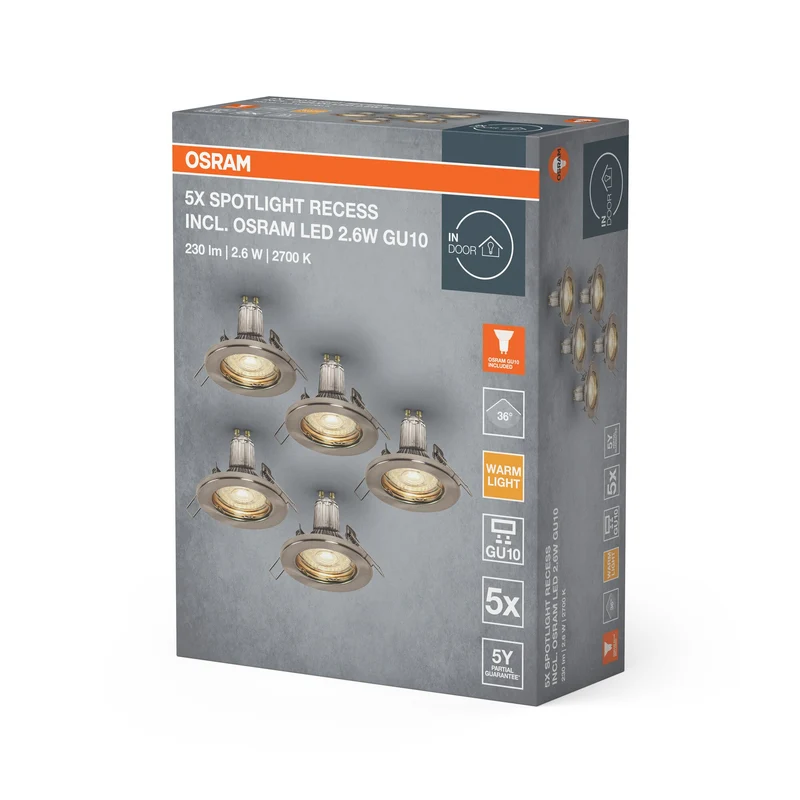 OSRAM Set faretti da incasso con 5 LED OSRAM Brushed