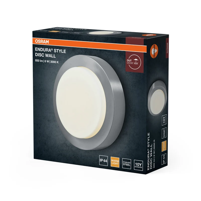 OSRAM ENDURA STYLE DISC Lampada da parete esterna in acciaio inox 8W
