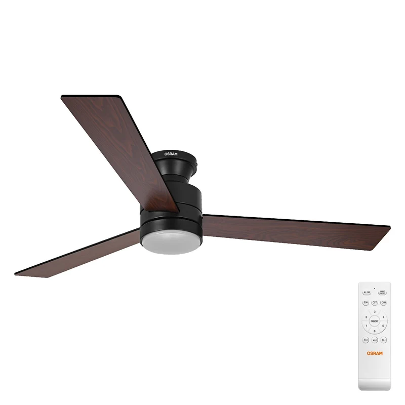 Ventilatore da soffitto LED OSRAM Caju, Nero-Legno, 48W, 1320mm, 1120lm, CCT