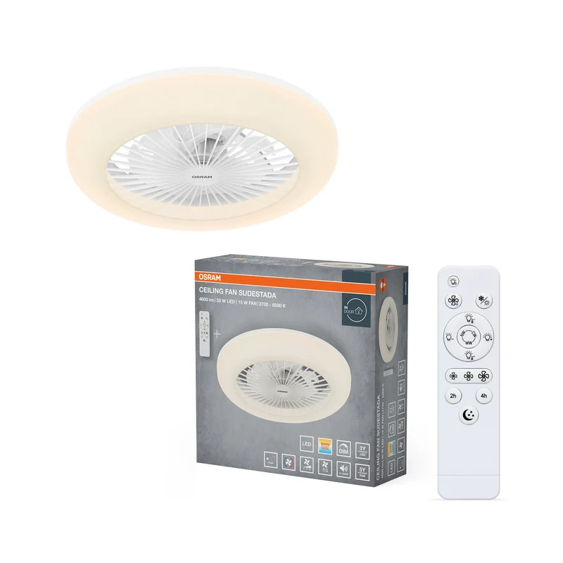 Ventilatore da soffitto LED OSRAM Sudestada, Bianco, 45W, 2700-6500K, 2700 lm, 450mm, CCT