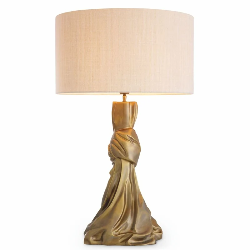 Casa Padrino Luxus Tischleuchte Vintage Messing / Creme H. 88 cm - Runde Schreibtischleuchte - Luxus Leuchten