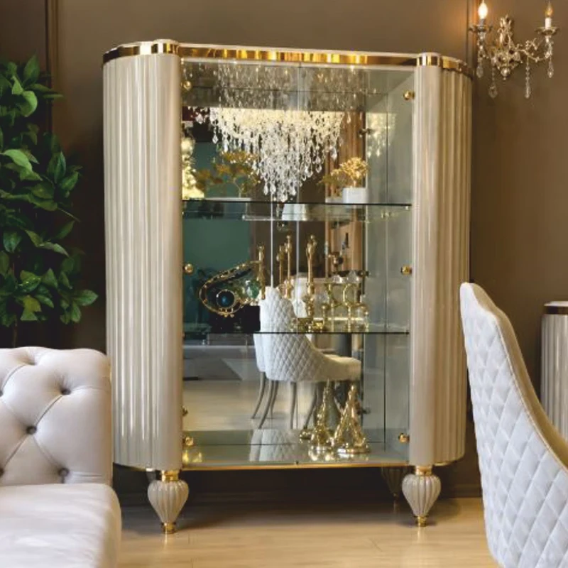 Casa Padrino Luxus Art Deco Vitrine mit 2 Glastüren Grau / Gold 142 x H. 182 cm - Luxus Art Deco Esszimmer & Hotel Möbel