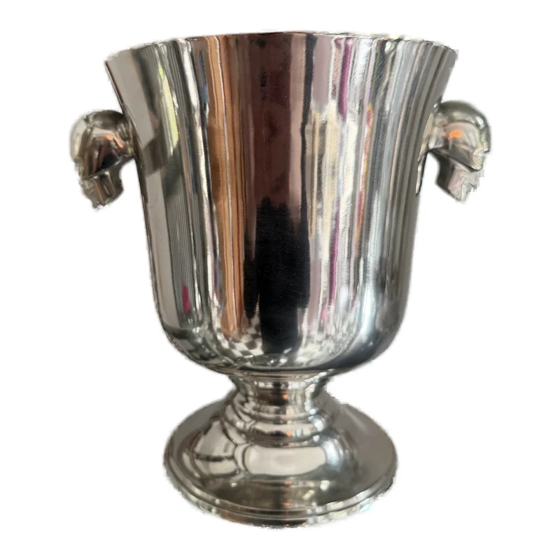 Casa Padrino Luxus Sektkühler Silber mit Totenkopf Griffen - Weinkühler im Pokal Design