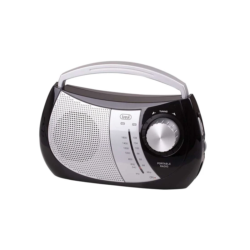 Trevi RA 764 Radio portatile a 2 bande con altoparlanti e antenna, funziona a batteria e tramite alimentazione elettrica, maniglia integrata, nero