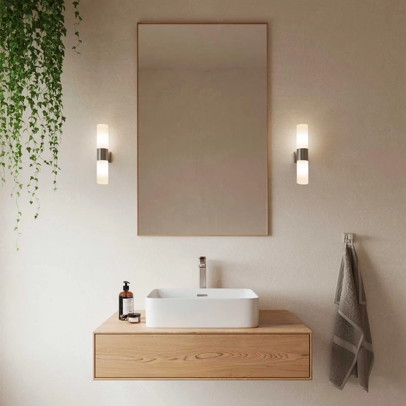 Tangens - Applique murale double pour salle de bain en acier et verre, style moderne