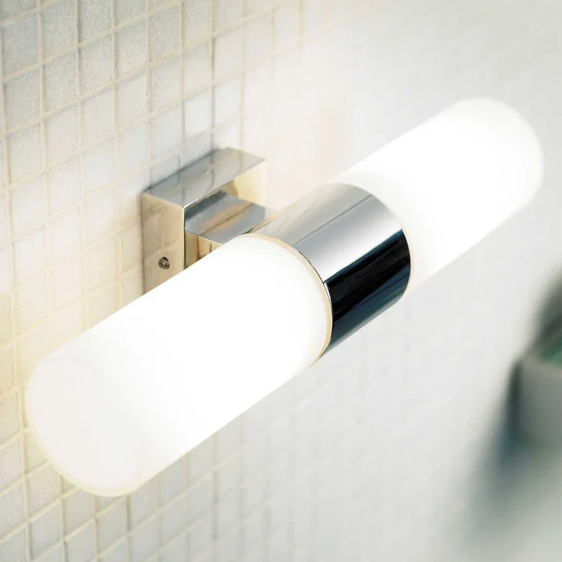 Tangens - Applique murale double pour salle de bain en acier et verre, style moderne