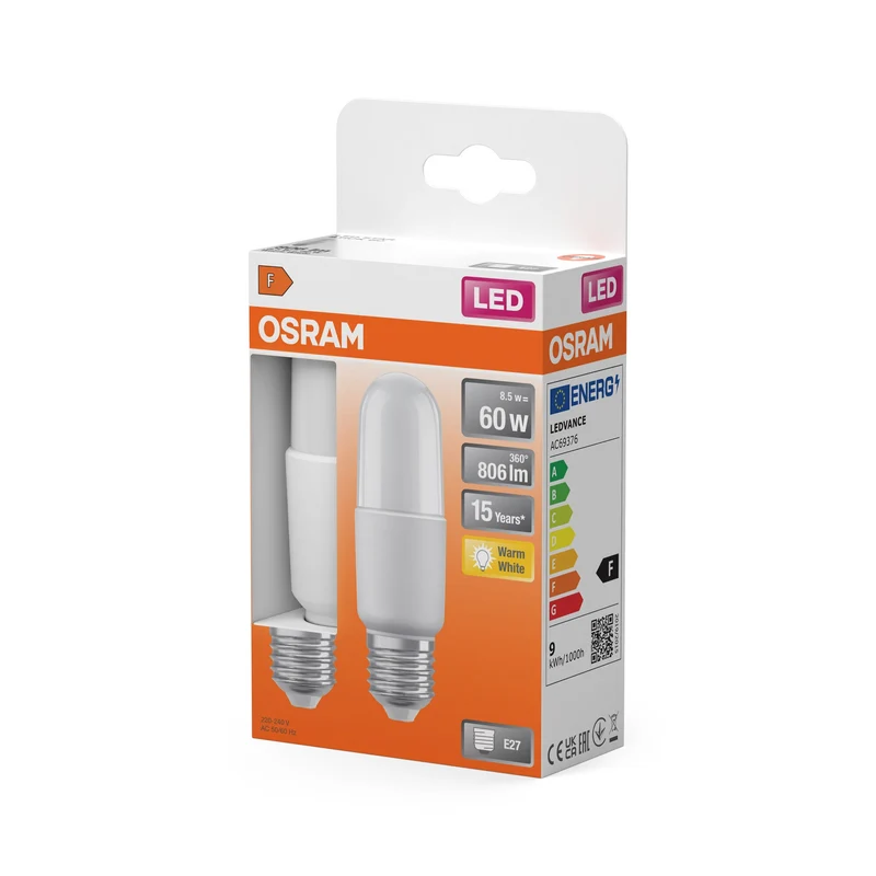 OSRAM LED PCR CLASSIC Lampada a bastone 8,5W 827 opaca E27
