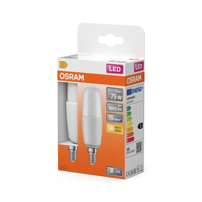 OSRAM LED PCR CLASSIC Lampada a bastone 9,5W 827 opaca E14