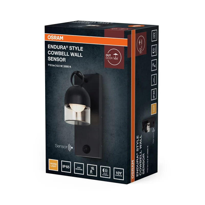 OSRAM ENDURA® Style Applique esterna Cowbell IP65 con sensore 6W grigio scuro