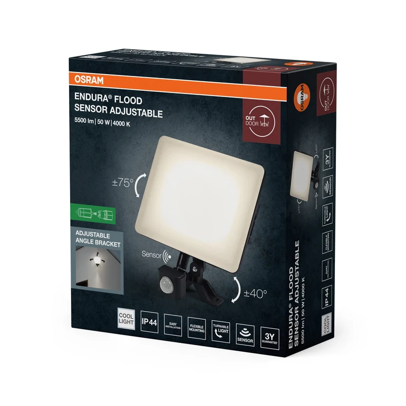 OSRAM ENDURA® Faretto esterno regolabile con sensore 50W 840 Nero